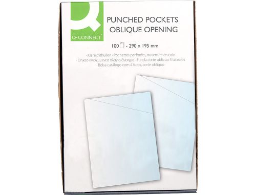 Bolsa protetora q-connect corte obliquo 290x195 cristal sem furos pvc 90 microns caixa de 100 unidades , Q-connect , 63466 , 5706002165185